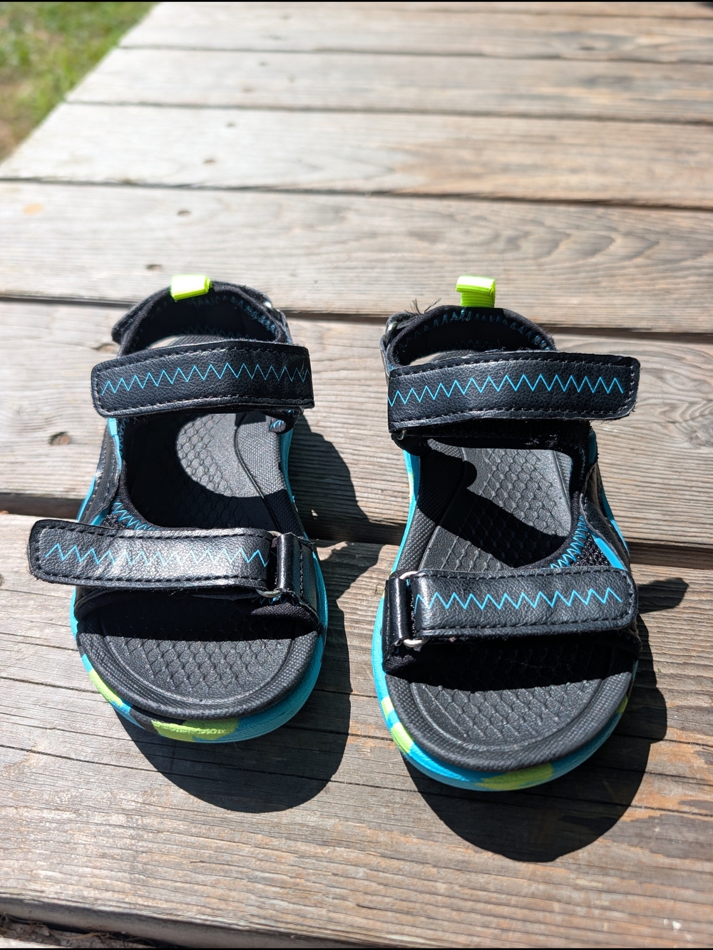 Kids Black and Teal Velcro Sport Sandals